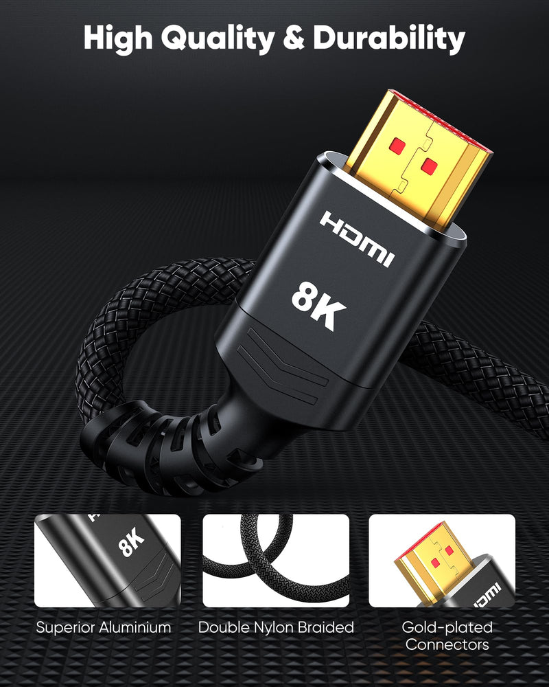 Highwings 10K 8K HDMI Cable 3meter Certified, HDMI 2.1 Cable 48Gbps Ultra High Speed 8K 60Hz 4K 120Hz 7680P eARC HDCP 2.2&2.3 DTS:X Dynamic HDR Dolby Atmos Compatible with PS5 X-BOX HDTV Monitor 3m