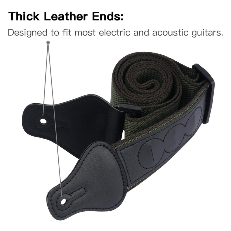 tifanso Guitar Strap, Soft Cotton Guitar Straps With 3 Pick Holders, Strap Button Headstock Adaptor, 1 Pair Strap Locks and 3 Guitar Picks Set For electric/Acoustic Guitar (Army Green) Army Green