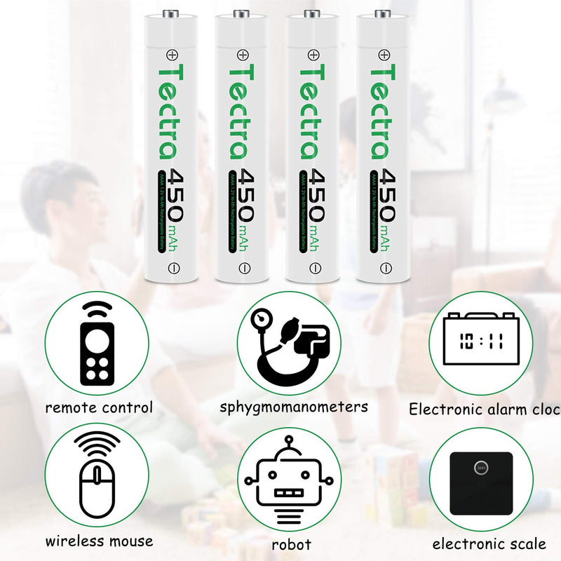 450mAh AAAA Batteries, Tectra 4 Count AAAA Rechargeable Ni-MH Batteries with AA AAA AAAA Ni-MH Universal Smart Battery Charger for Surface Pen Active Stylus 4 battery + 1 charger