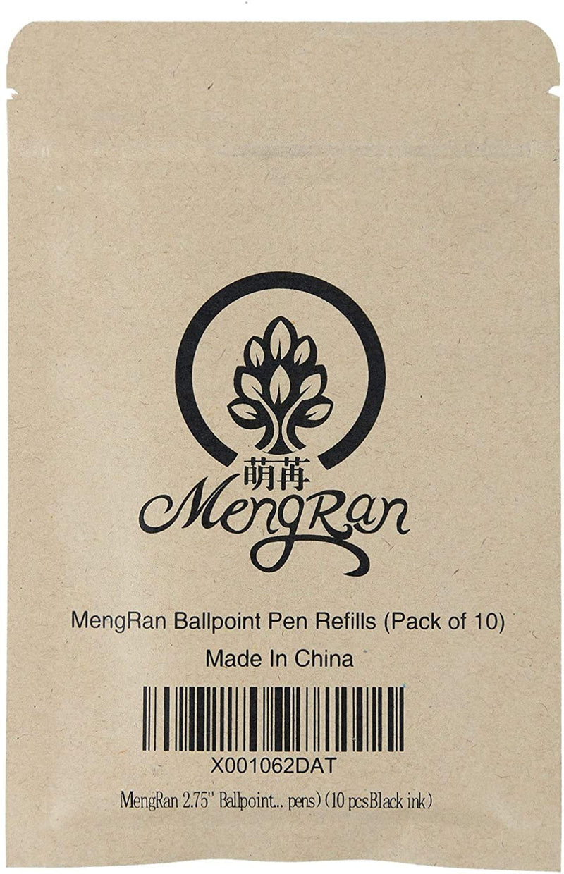 MengRan 2.75'' Ballpoint Pen Refills,Standard D1 Ballpoint Pen Refill (Remove Black Hat),Metal Refill,Black Ink,(Pack of 10) 10 pcs Black ink