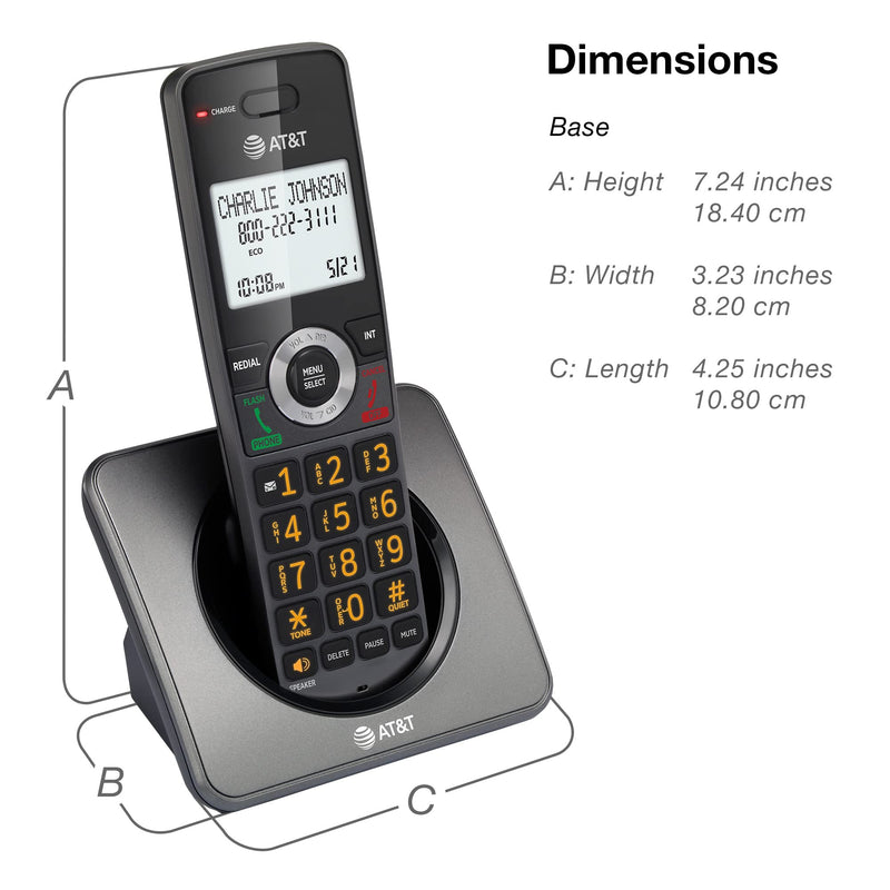 AT&T GL2101-2 DECT 6.0 2-Handset Expandable Cordless Home Phone with Call Block, Caller ID, Full-Duplex Handset Speakerphone, 2" White Backlit Display, Lighted Keypad (Graphite & Black)