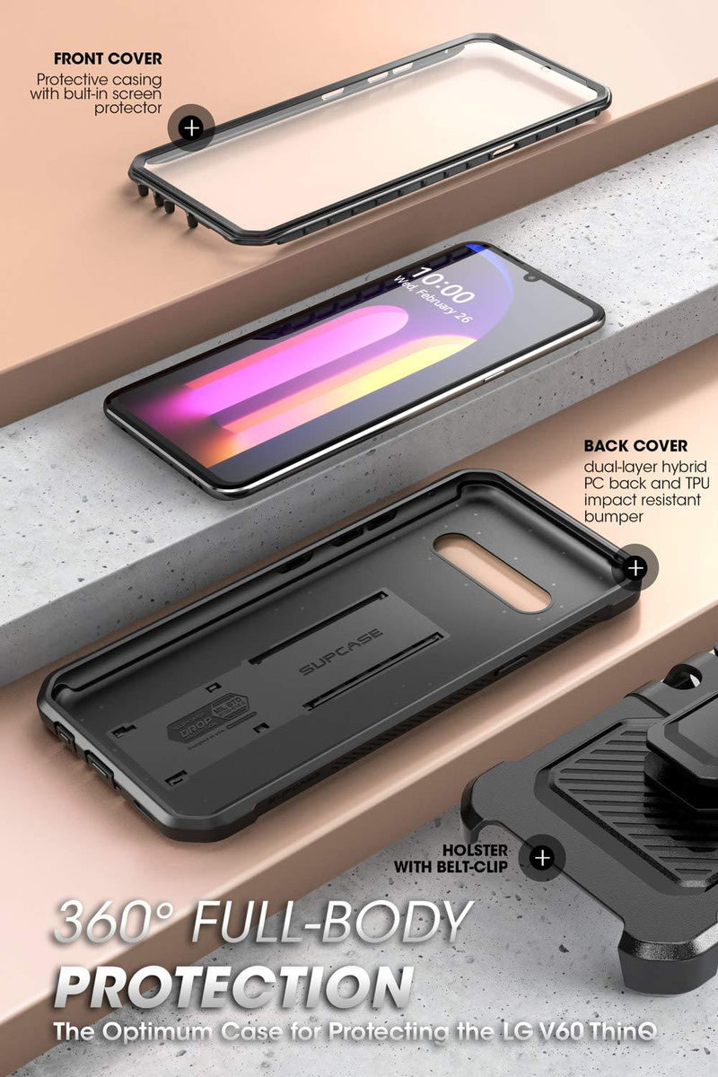 SUPCASE Unicorn Beetle Pro Series Case Designed for LG V60 ThinQ (2020 Release),Full-Body Rugged Holster & Kickstand Case with Built-in Screen Protector (Black) Black