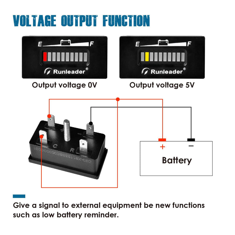 Runleader 12V to 48V LED Battery Fuel Gauge Meter,Battery State of Charge & Discharge for Club Car Forklift Scrubber Machine Travel Trailer Go-Kart and Floor Care Equipment. (RL-BI029-36V) RL-BI029-36V