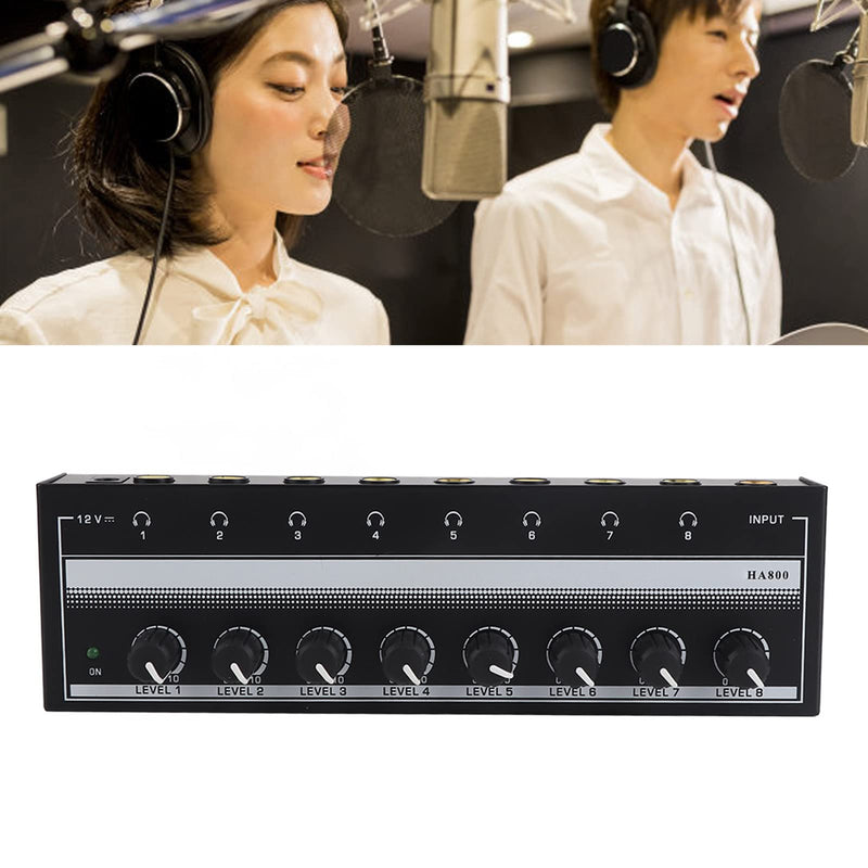 8-Channel Headphone Amplifier, Portable Metal Stereo Audio Amplifier with 12V Power Adapter, Home Audio Amplifier System for Studio and Stage