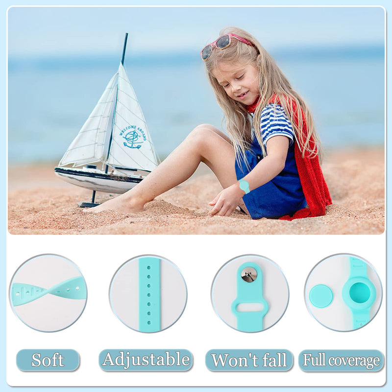 Kids Waterproof Airtag Bracelet Compatible with Apple AirTag, Hidden Silicon Protective Case for Air Tag GPS Tracker Holder, Adjustable Anti-Lost Watch Band for Toddler Child (Cyan) Cyan