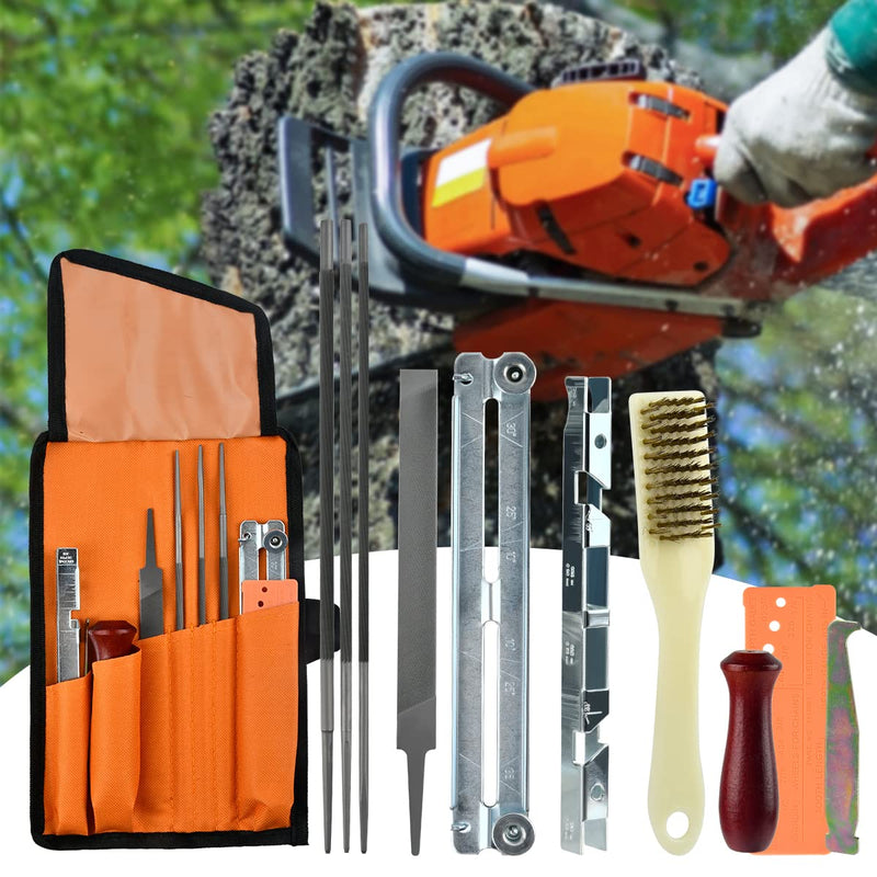 Chainsaw Sharpener 11 Piece Chainsaw Sharpening File Kit, Universal Chainsaw File Set Chainsaw Sharpener Maintenance Kit for Chainsaws, File Kit for Sharpening Saw Chains with Bag