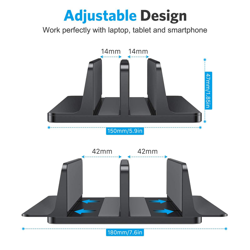 [Updated Dock Version] Vertical Laptop Stand, OMOTON Double Desktop Stand Holder with Adjustable Dock (Up to 17.3 inch), Fits All MacBook/Surface/Samsung/HP/Dell/Chrome Book (Black) Black