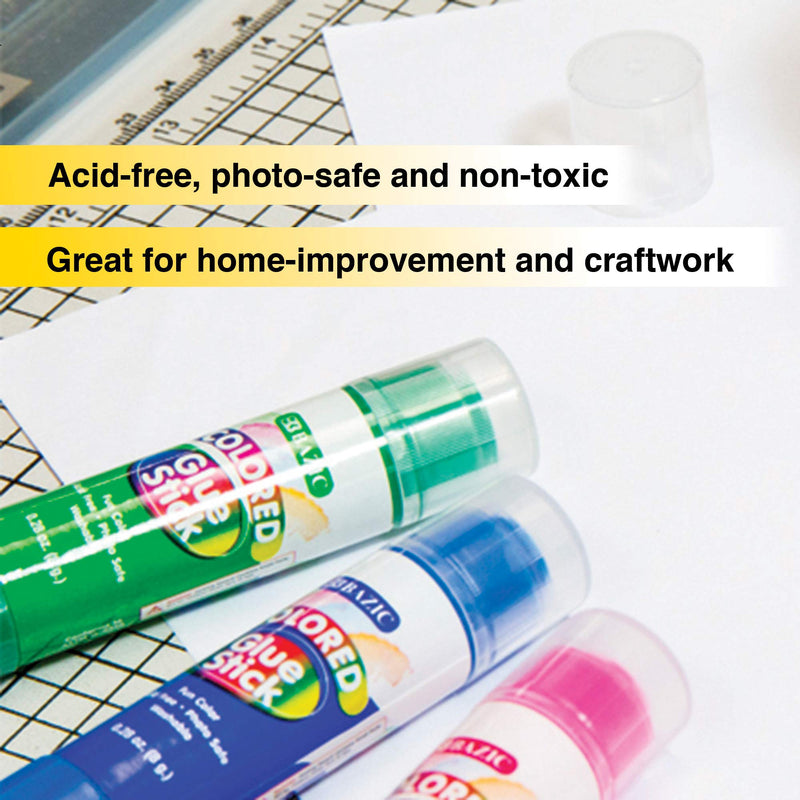 BAZIC Washable Colored Glue Stick 8g/0.28 Oz, All Purpose Acid Glue Sticks for Kids Photos Paper Kids at School Home Office (4/Pack), 1-Pack 4-count (8g / stick)