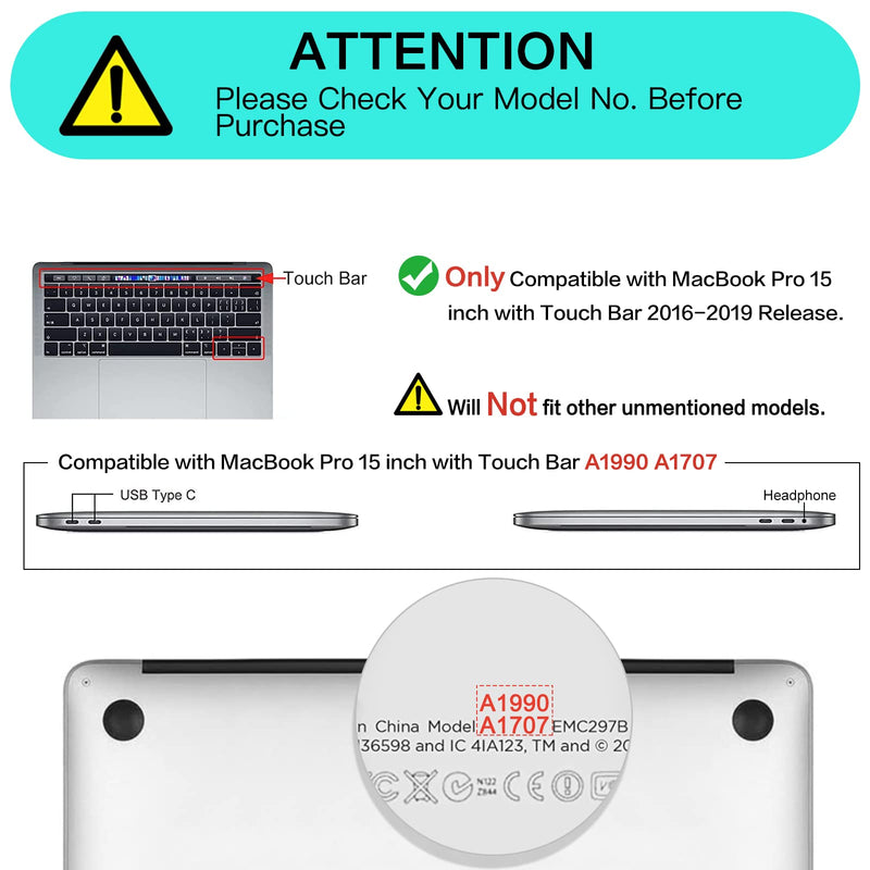 MOSISO Compatible with MacBook Pro 15 inch Case 2019 2018 2017 2016 Release A1990 A1707, Multifunctional Sleeve Bag&Plastic Hard Shell&Keyboard Cover&Screen Protector&Storage Bag, Crystal Clear&Black