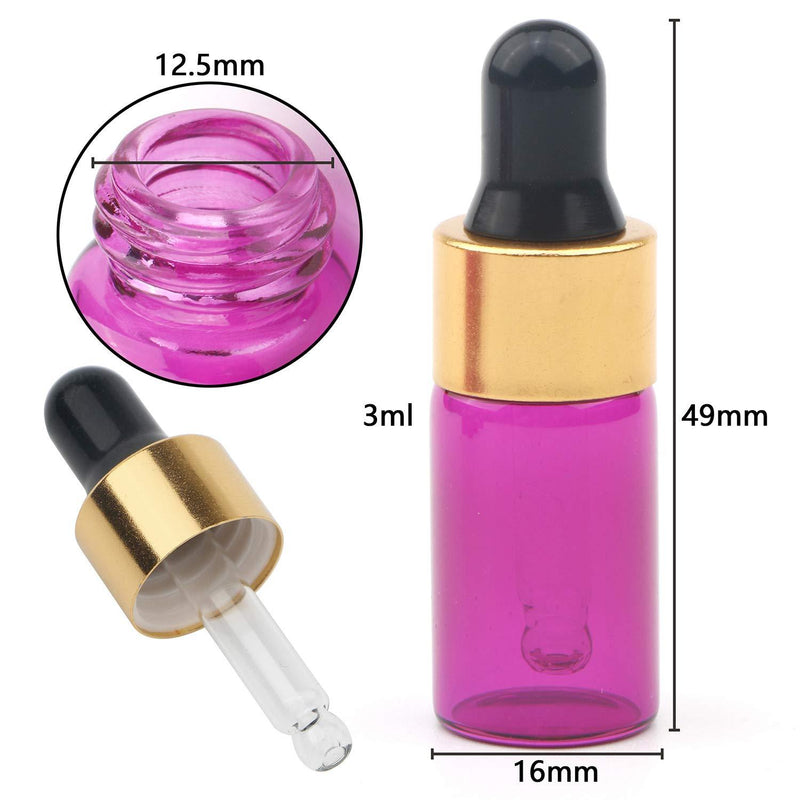 Ellbest 30pcs 3ml Mini Dropper Bottles, Pink Essential Oil Glass Bottle Empty Lotion Bottle Reusable Refillable Perfume Sample Bottle Makeup Glass Vials (Black Cap) …