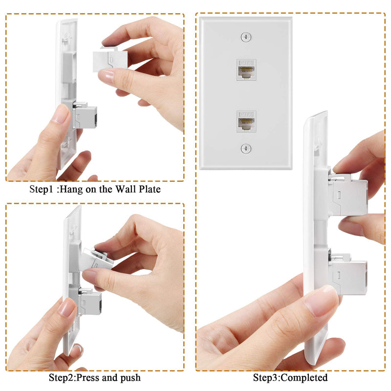 2 Pieces 2 Port Ethernet Wall Plate, Cat6 RJ45 Network Cable Plate Female to Female Jack Inline Coupler Faceplate (White) White