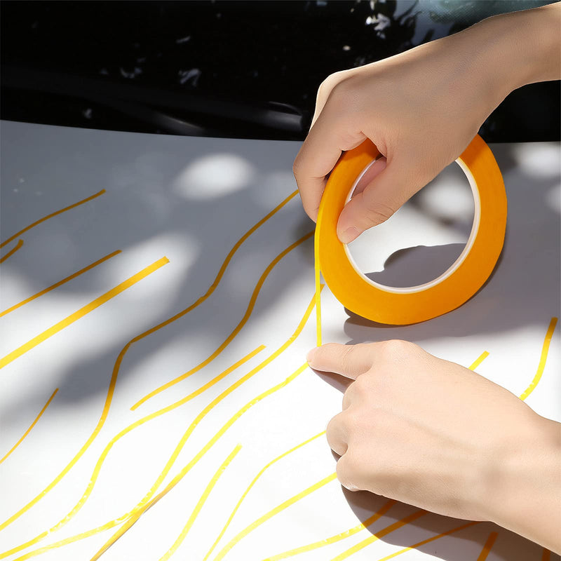 4 Rolls Pinstripe Tape, Masking Tape in 1/16, 1/8, 1/4 and 1/2 Inch Wide x 52 Yard Long, Painters Automotive Masking Tape for DIY Car Auto Paint Art (Yellow) Yellow