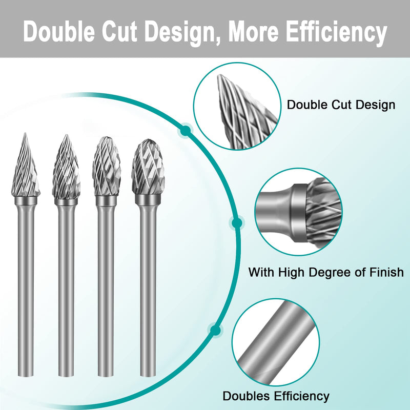 HOMEIDOL Carbide Double Cut Carving Bits Compatible with Dremel, 20 Pcs Rotary Burr Set with 1/8” Shank Cutting Burrs Tool for Die Grinder Drill, Engraving, Metal Carving, Drilling, Polishing 3mm+6mm burr head