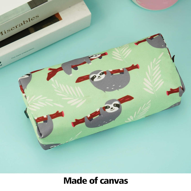 LParkin Sloth Students Super Large Capacity Canvas Pencil Case Pen Bag Pouch Stationary Case Makeup Cosmetic Bag (Green) Green