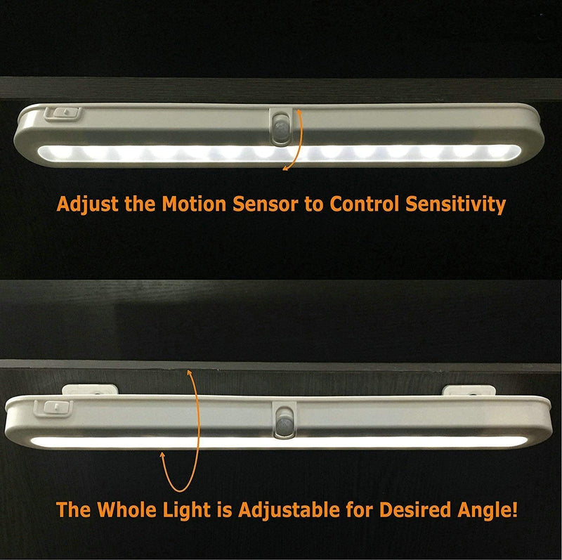T01LB LED Closet Light - BLS Super Bright 20 LED Under Cabinet Lighting Battery Powered / DC Input Wireless Motion Sensing Light, Motion & Light Sensor, Light Beam Adjustable, Black(2 Pack) 6000 Kelvin Clean White-2 Pack (Black)