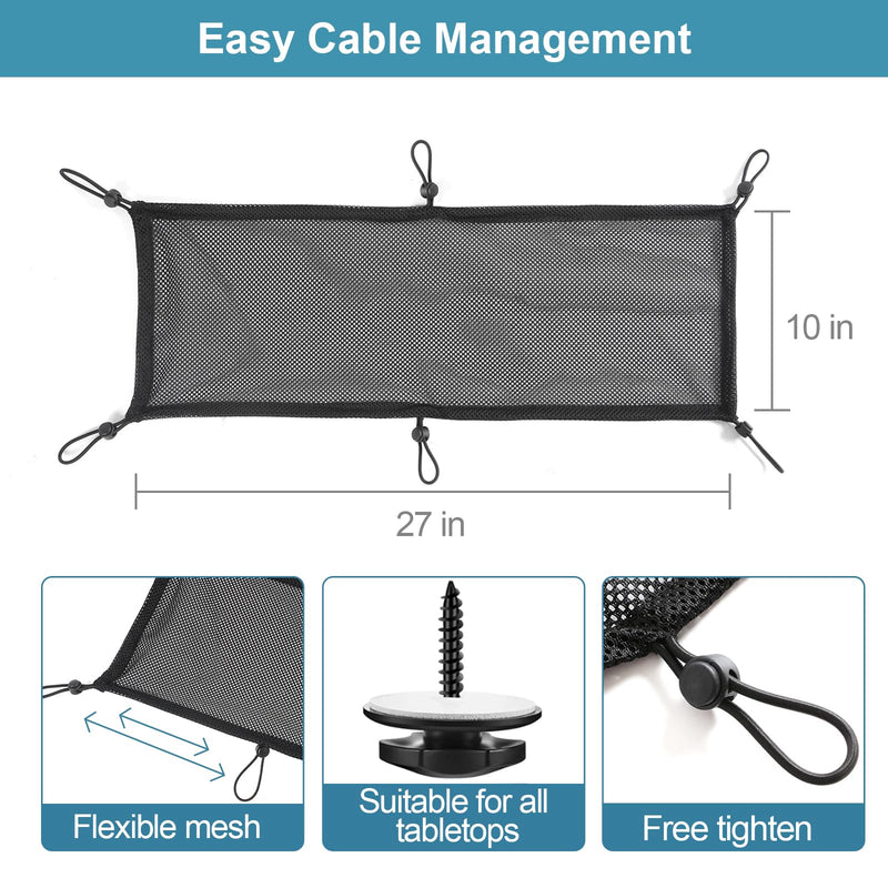 Cable Management Mesh Under Desk Kit, Privacy Mesh Cable Management Net, 36PCS Under Table Cable Management Flexible Wire Organizer, Extra Large Capacity Wire Management Kit Under Desk, 27 x 10 Inches 6 holes