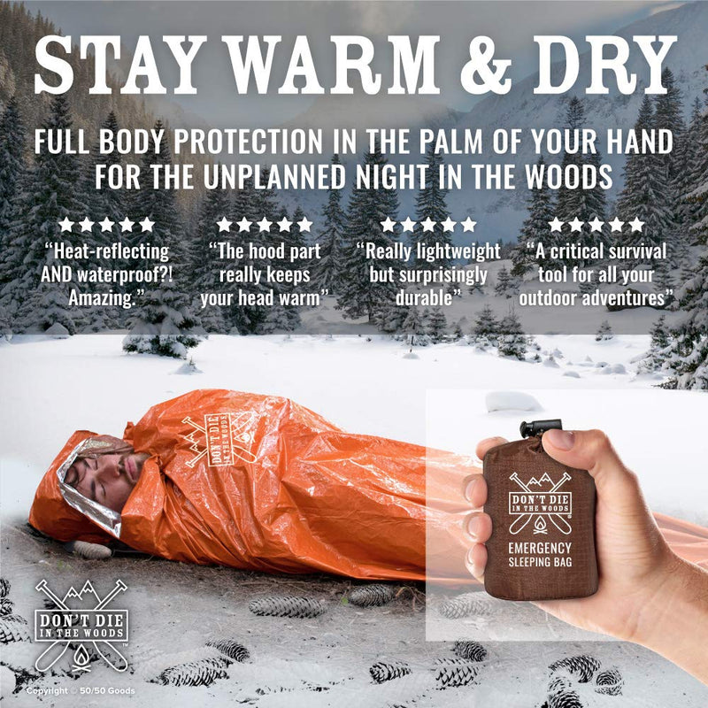 Don’t Die in The Woods - World’s Toughest Survival Bivy [with Hood Extension] Extra-Thick Emergency Sleeping Bag with Ripstop Nylon Stuff Sack - Built with Space Blanket Thermal Mylar Survival Orange