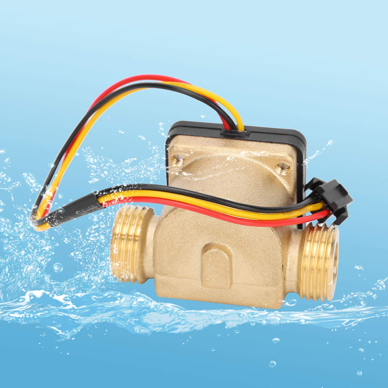 Water Flow Sensor Meter G1/2" DC 3-24V Brass Hall Flow Meter High Temperature Resistant for Water Heater Water Dispenser