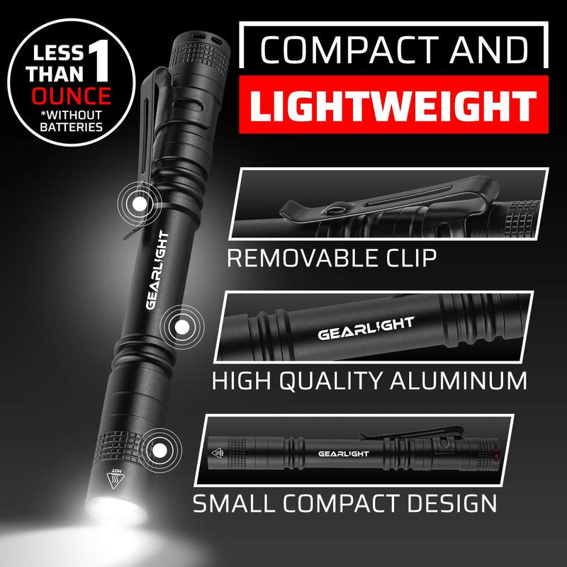 GearLight LED Pocket Pen Light Flashlight S100 [2 Pack] - Small, Mini, Stylus PenLight with Clip - Perfect Flashlights for Inspection, Work, & Repair