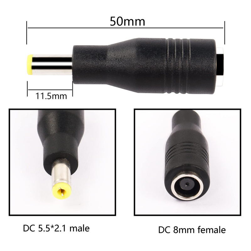 PNGKNYOCN DC Power Plug Adapter,2Pcs DC 8mm Male to DC 5.5mm x 2.1mm Female and 2Pcs DC 5.5mm x 2.1mm Male to DC 8mm Female Connectors（4-Pack）
