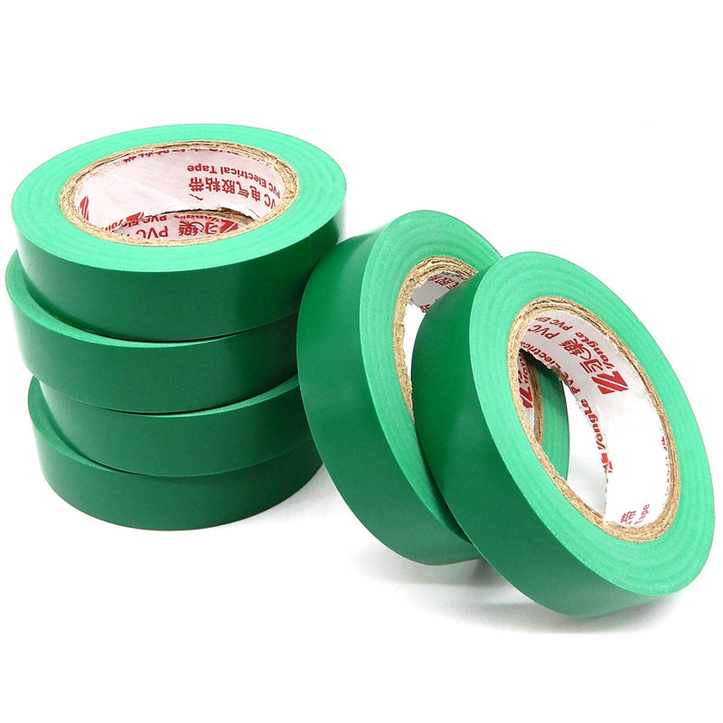 Electrical Insulation Tape, Maveek PVC Vinyl Electrical Tapes with Rubber Based Adhesive, Heat Resistant, Flame Retardant, Waterproof(6 Rolls,Green) green