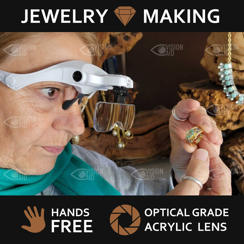 Vision Aid Magnifying Glasses with Light for Close Work, Illuminated Hands Free Headband Magnifier Goggles with Storage Case for Hobby Painting Reading Coin Watch Bead Jewelry