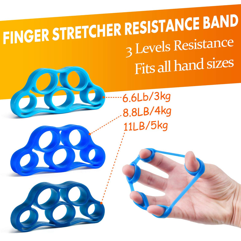 IMENSEAS Hand Grip Strengthener 7 Pack Adjustable Hand Gripper, Finger Stretcher Resistance Extensor Bands, Finger Exerciser, Grip Strength Ring & Stress Relief Ball for Athletes & Musicians Blue