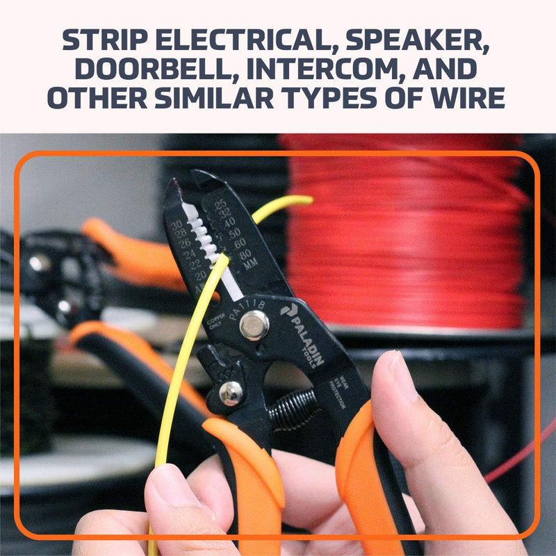 Wire Stripper and Cutter by Paladin Tools - 30-20 AWG Solid and Stranded Wire, Electrician - Spring-Loaded, Locking Handle, Comfortable