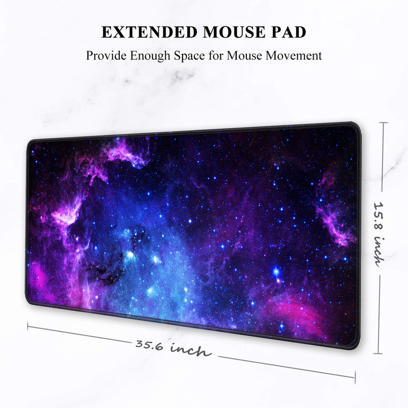 Auhoahsil Large Mouse Pad, Full Desk XXL Extended Gaming Mouse Pad 35" X 15", Waterproof Desk Mat with Stitched Edges, Non-Slip Laptop Computer Keyboard Mousepad for Office and Home, Galaxy Design Amazing Galaxy XXL - Extended size 35.6”x15.8”