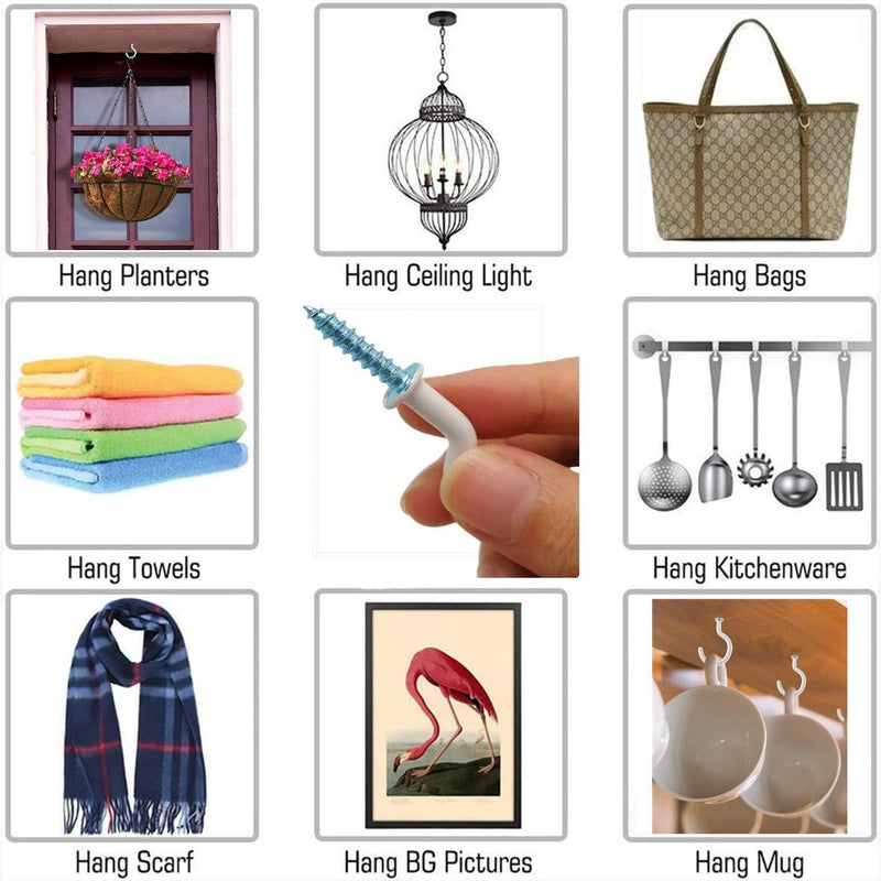 2 inches Ceiling Screw Hooks 15Pcs with Reusable Case Vinyl Coated Cup Hook Holder Screw-in Hooks for Hanging (Tricolor) Tricolor