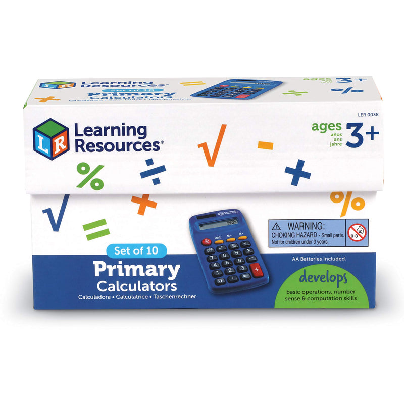 Learning Resources Primary Calculator, Basic Solar Powered Calculators, Teacher Set of 10 Calculators, Ages 3+