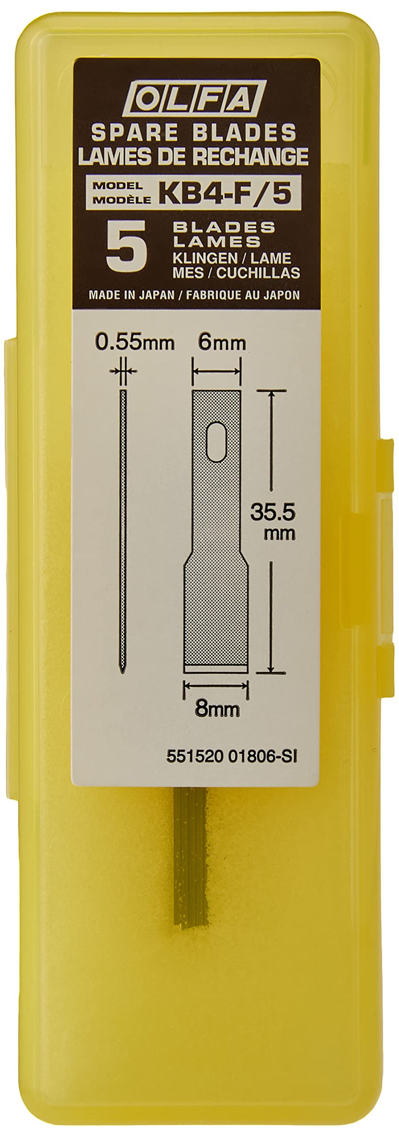 OLFA 8mm Chisel Art Knife Blade Set, 5 Blades (KB4-F/5) - Precision Hobby Craft Knife Replacement Chisel Blade Kit for Plastic, Wood, Film, Fits Most 8mm Art Knives