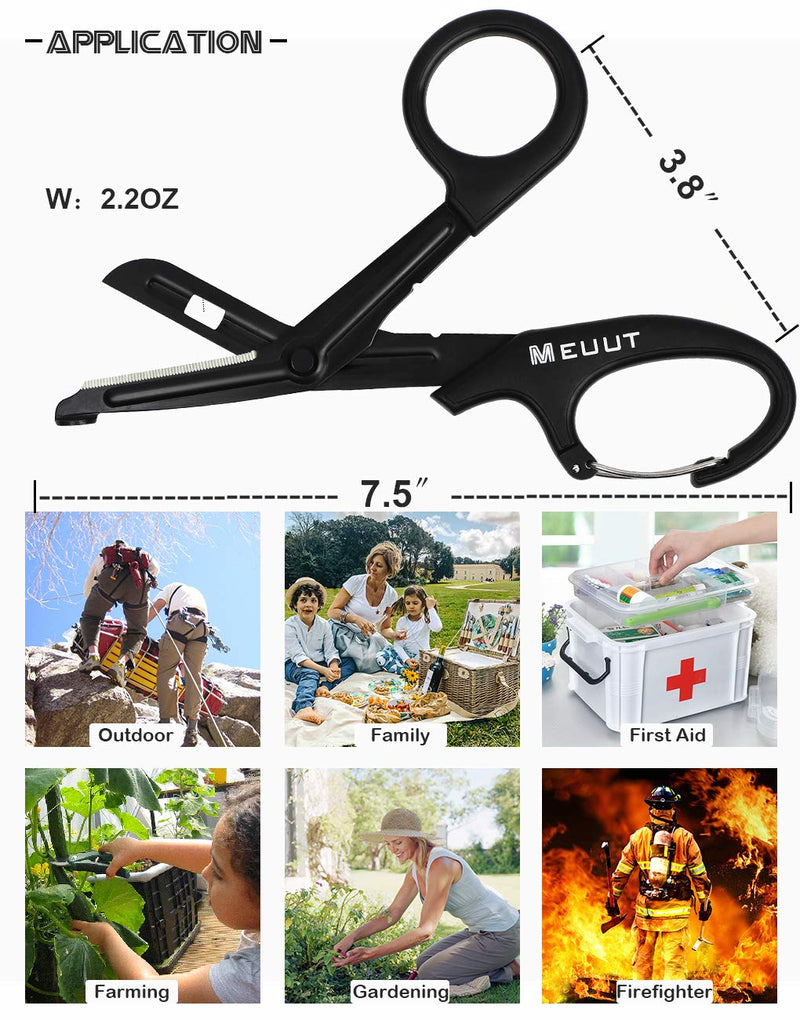 MEUUT 2 Pack Medical Scissors Trauma Shears with Carabiner-7.5" Bandage Shears, Premium Quality Bandage Scissors Fluoride-Coated Stainless Steel EMT Scissors Black+Black