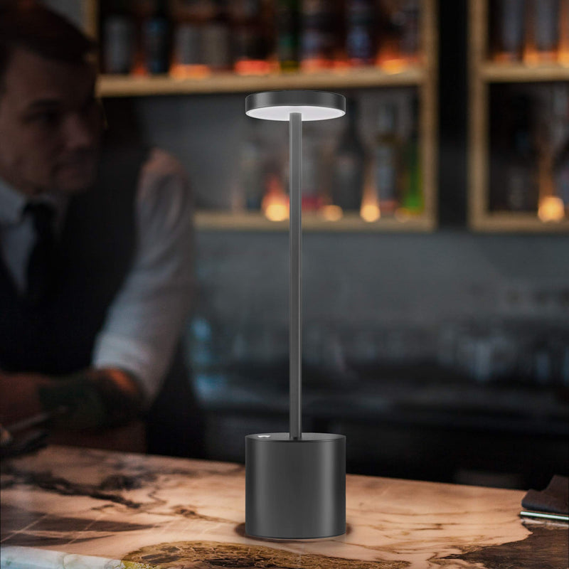 Cordless Table Lamp, LED Metal USB Rechargeable 6000mAh 2-Levels Brightness Night Light Desk Lamp Reading Lamp for Restaurant/Bedroom/Dormitory Black