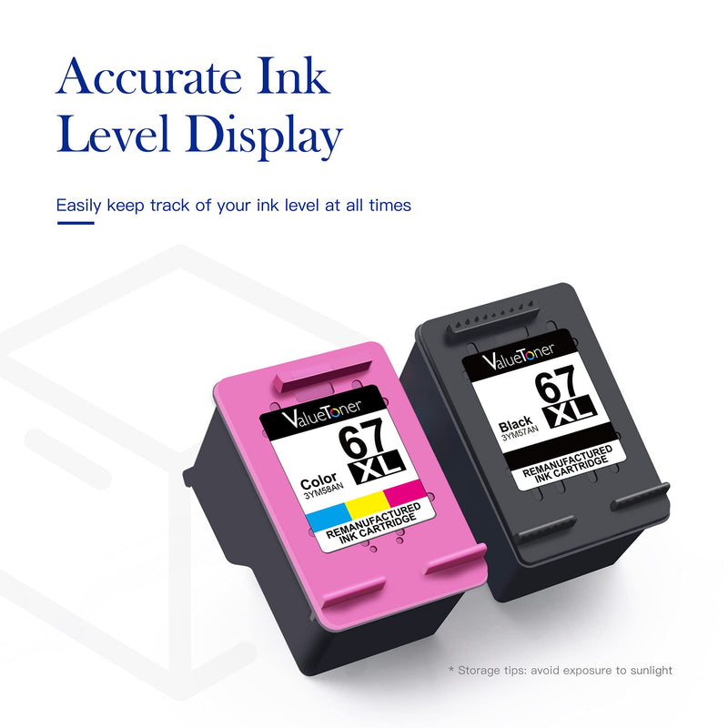 Valuetoner Remanufactured Ink Cartridges Replacement for HP 67XL 67 XL for Envy 6055 6055e 6052 6058 6075 Envy Pro 6455 6455e 6452 6458 DeskJet 1255 2732 2752 2755 2755e 4140 4155 4155e printer 2-Pack