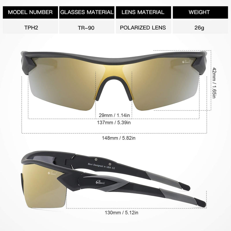 Bevi Polarized Sports Sunglasses TR90 Unbreakable Frame for Men Women Running Cycling Golf Baseball Gold/Black