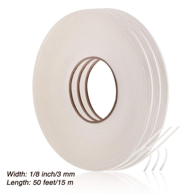 3 Rolls Double Sided Foam Tape White PE Roll Foam Tape Double Faced Sponge Adhesive Mounting Tape (1/8 Inch by 50 Feet) 1/8 Inch by 50 Feet