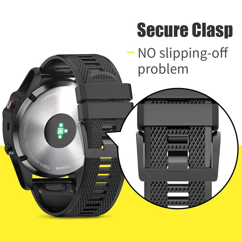 ANCOOL Compatible with Fenix 5 Band Easy Fit 22mm Width Soft Silicone Watch Bands Replacement for Approach S62/Quatix 6/Fenix 5 Plus/Fenix 6/Fenix 6 Pro/Fenix 7 Smartwatch (Black) Black