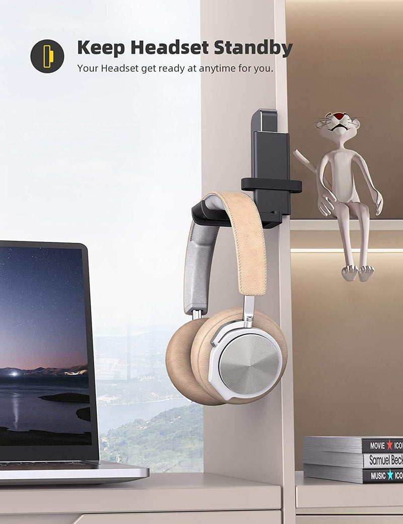 Lamicall Headphone Stand, Headset Hanger - 360 Degree Rotation Earphone Hook Holder Mount, Table Headphone Stand with Cable Organizer, Gaming Headset Clamp for HyperX, Razer, Sony, Sennheiser - Black Black General