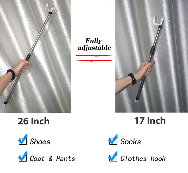 TOPFENG 26 Inches Long Dressing Stick, Fully Adjustable Dressing Aid for Shirts, Shoes and Socks, Stainless Steel Material