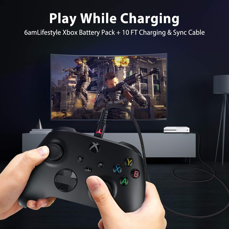 2 Pack Rechargeable Controller Battery Pack for Xbox Series X|S and Xbox One with 10FT USB C Charging Cable and Micro USB Adapter 6amLifestyle Battery Pack Xbox Play and Charge Kit, XBOX-SB03 Battery*2 Black