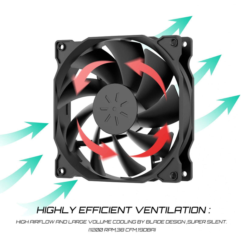 uphere 3-Pack Long Life Computer Case Fan 120mm Cooling Case Fan for Computer Cases Cooling,12BK3-3 3PIN Black 3-Pack 12BK3