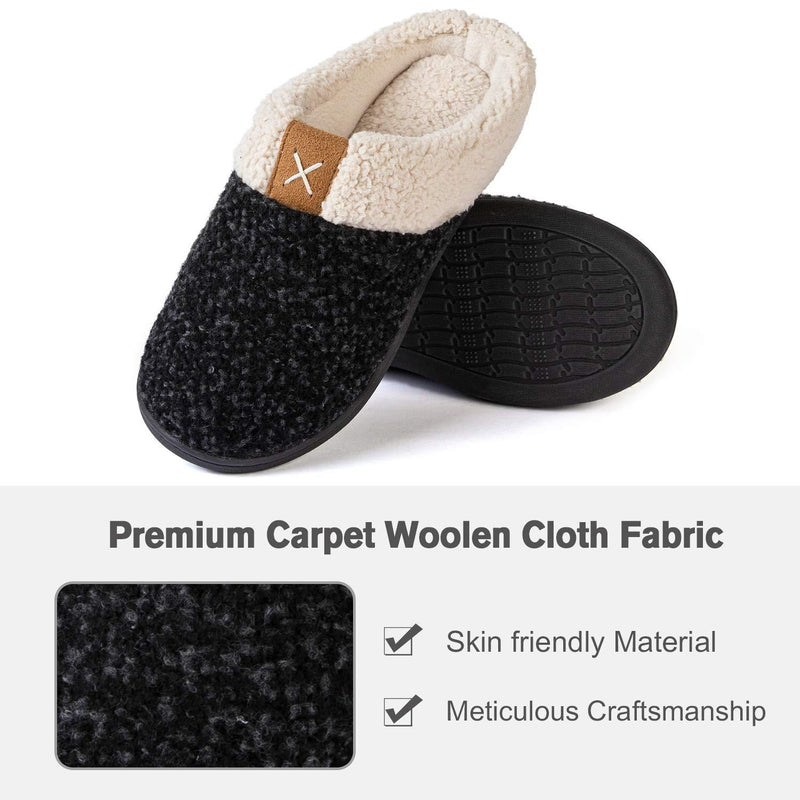 ULTRAIDEAS Women's Cozy Memory Foam Slippers Fuzzy Wool-Like Plush Fleece Lined House Shoes w/Indoor, Outdoor Anti-Skid Rubber Sole 5-6 Black