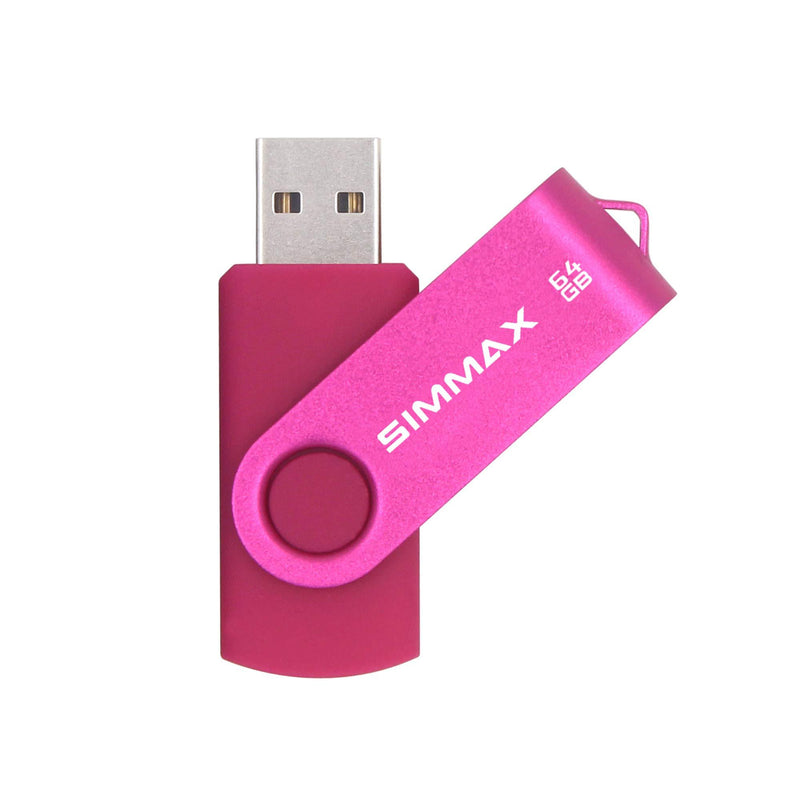 SIMMAX 3 Pack 64GB Memory Stick USB 2.0 Flash Drives Swivel Thumb Drive Pen Drive (64GB Pink Blue Green) 3Pack 64GB Swivel-Pink Blue Green