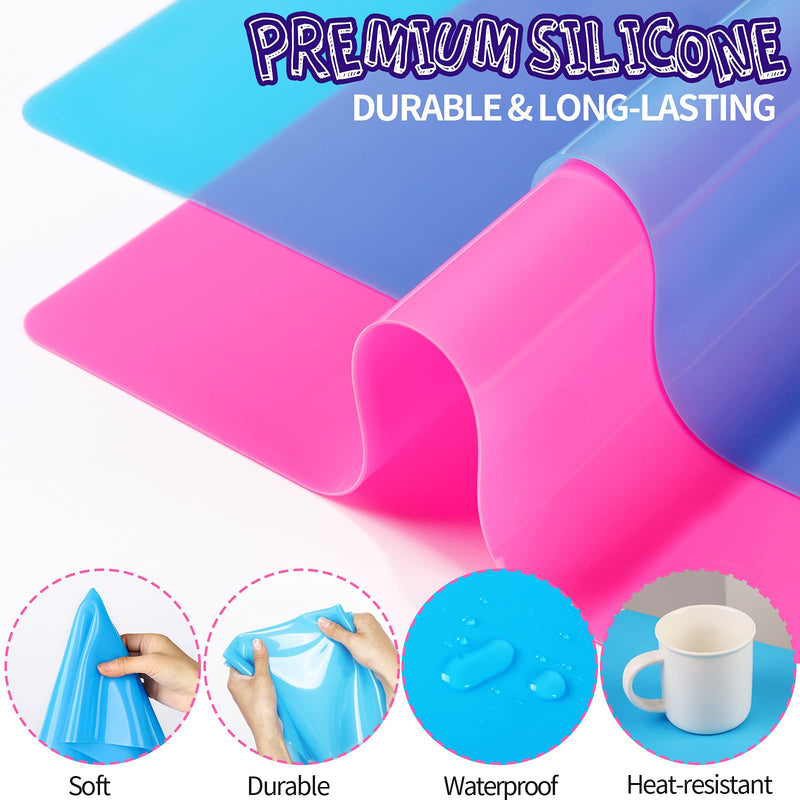 LEOBRO 2 Pack 15.7" x 11.7" Large Silicone Sheet for Crafts Jewelry Casting Mould Mat, Nonstick Heat Resistant Silicone Craft Mat, Placemat, Silicone Mats for Epoxy Resin Crafts, Clay, Blue & Rose Red