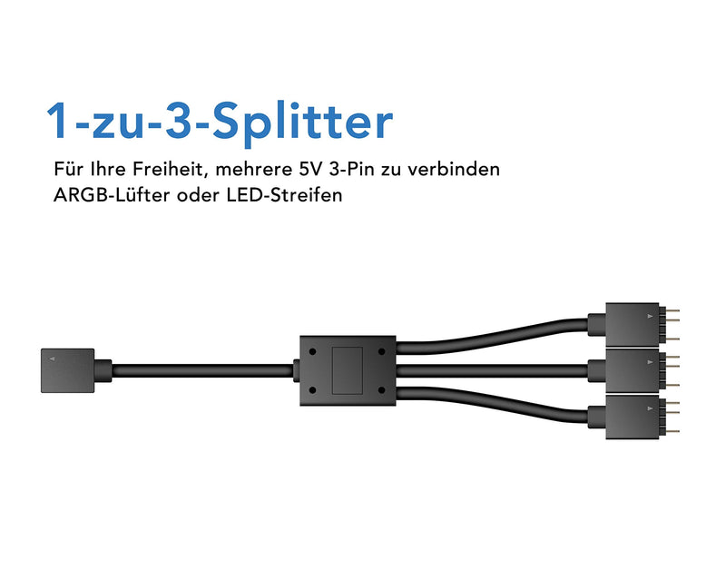 EZDIY-FAB RGB converter 12V RGB to 5V ARGB transfer hub with 3-way splitter, motherboard with 12V 4-pin header can control 5V ADD RGB products, built-in 50 color modes