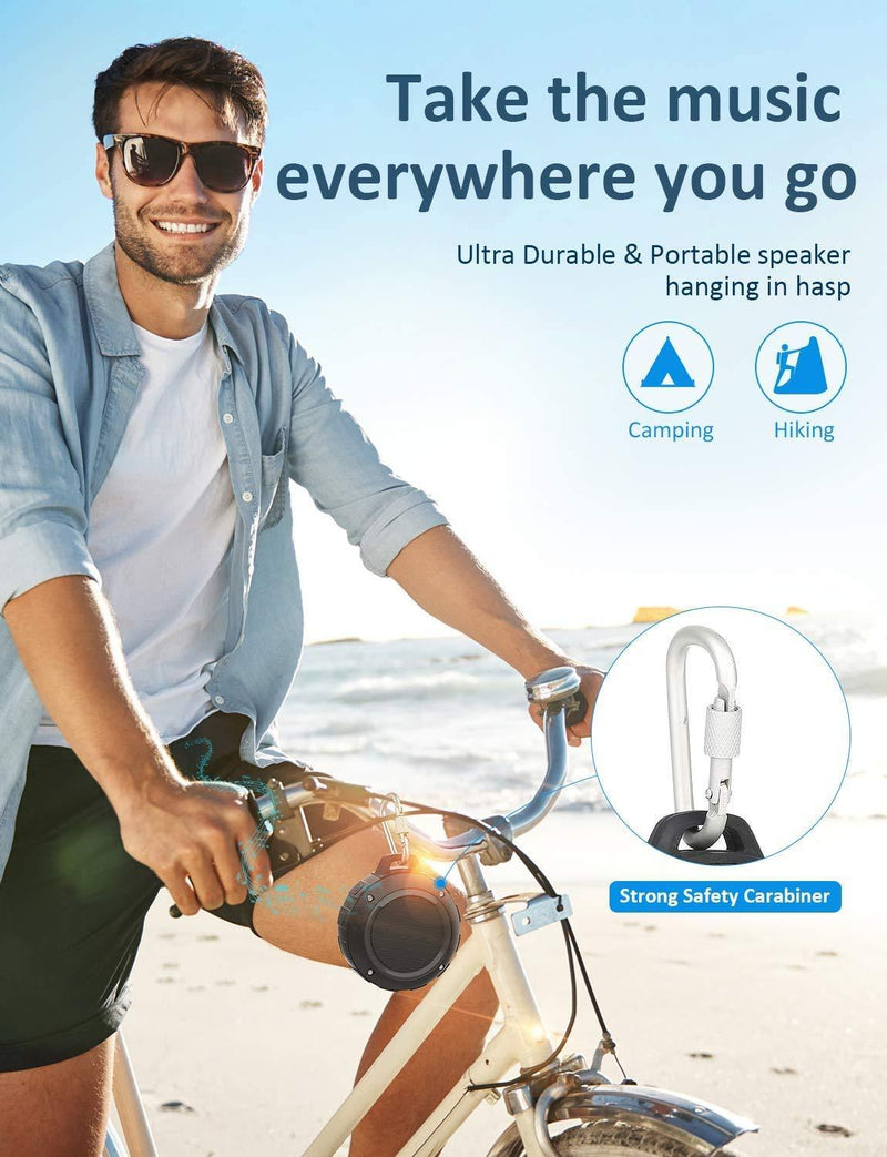 Outdoor Waterproof Bluetooth Speaker,Kunodi Wireless Portable Mini Shower Travel Speaker with Subwoofer, Enhanced Bass, Built in Mic for Sports, Pool, Beach, Hiking, Camping (Black) Black