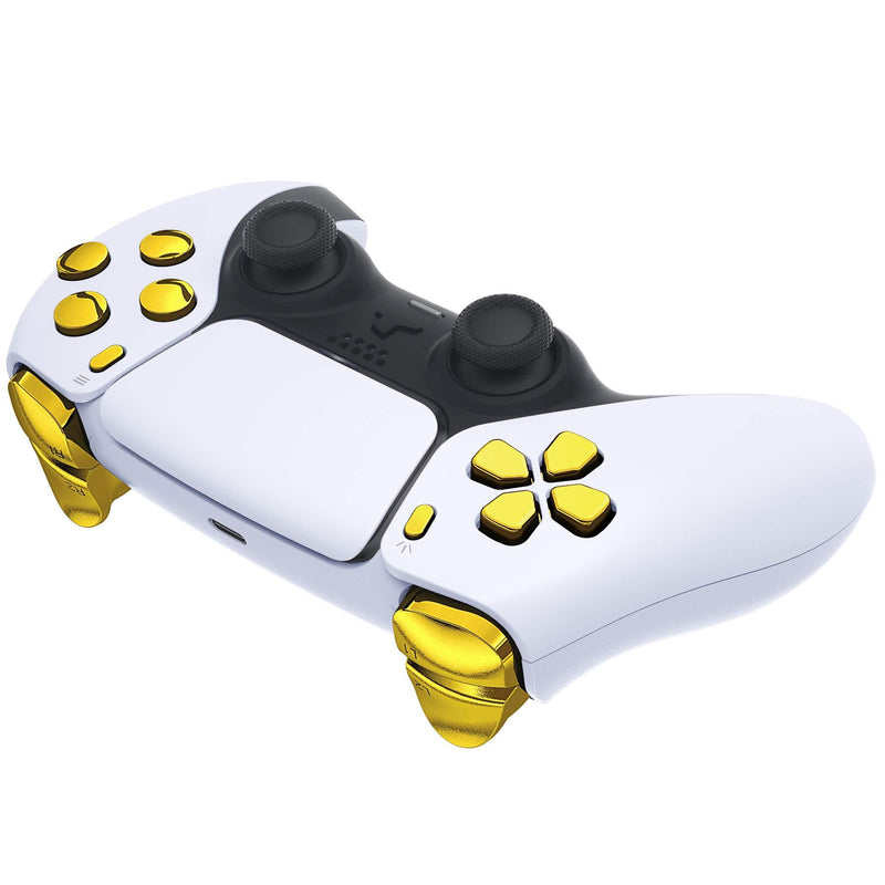 eXtremeRate Replacement D-pad R1 L1 R2 L2 Triggers Share Options Face Buttons for PS5 Controller, Chrome Gold Full Set Buttons Repair Kits for Playstation 5 Controller - Controller NOT Included