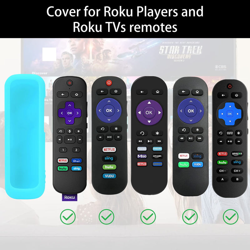 Remote Case for Roku, Battery Cover for TCL Roku Smart TV Steaming Stick Remote, Roku TV Remote Cover Silicone Protective Controller Universal Sleeve Skin Glow in The Dark Sky Blue Sky Glow