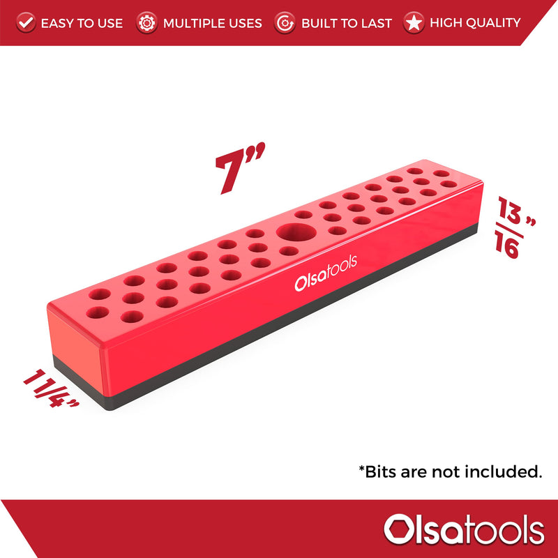 Olsa Tools Hex Bit Organizer with Magnetic Base | Professional Quality Hex Bit Holder for Your Specialty, Drill or Tamper Bits (Red) Red